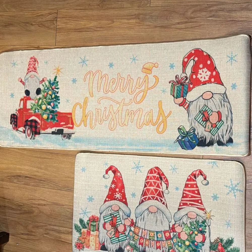 New Christmas Gnome Door Mat Set Multicolor Rectangle 23 x 46 in Modern Holiday